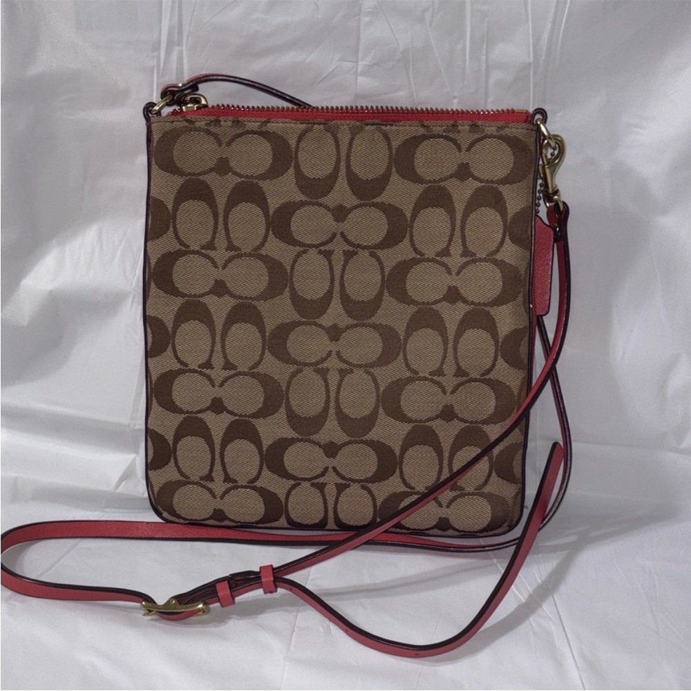 Coach Signature Crossbody Canvas with Pink trim. - Picture 2 of 6